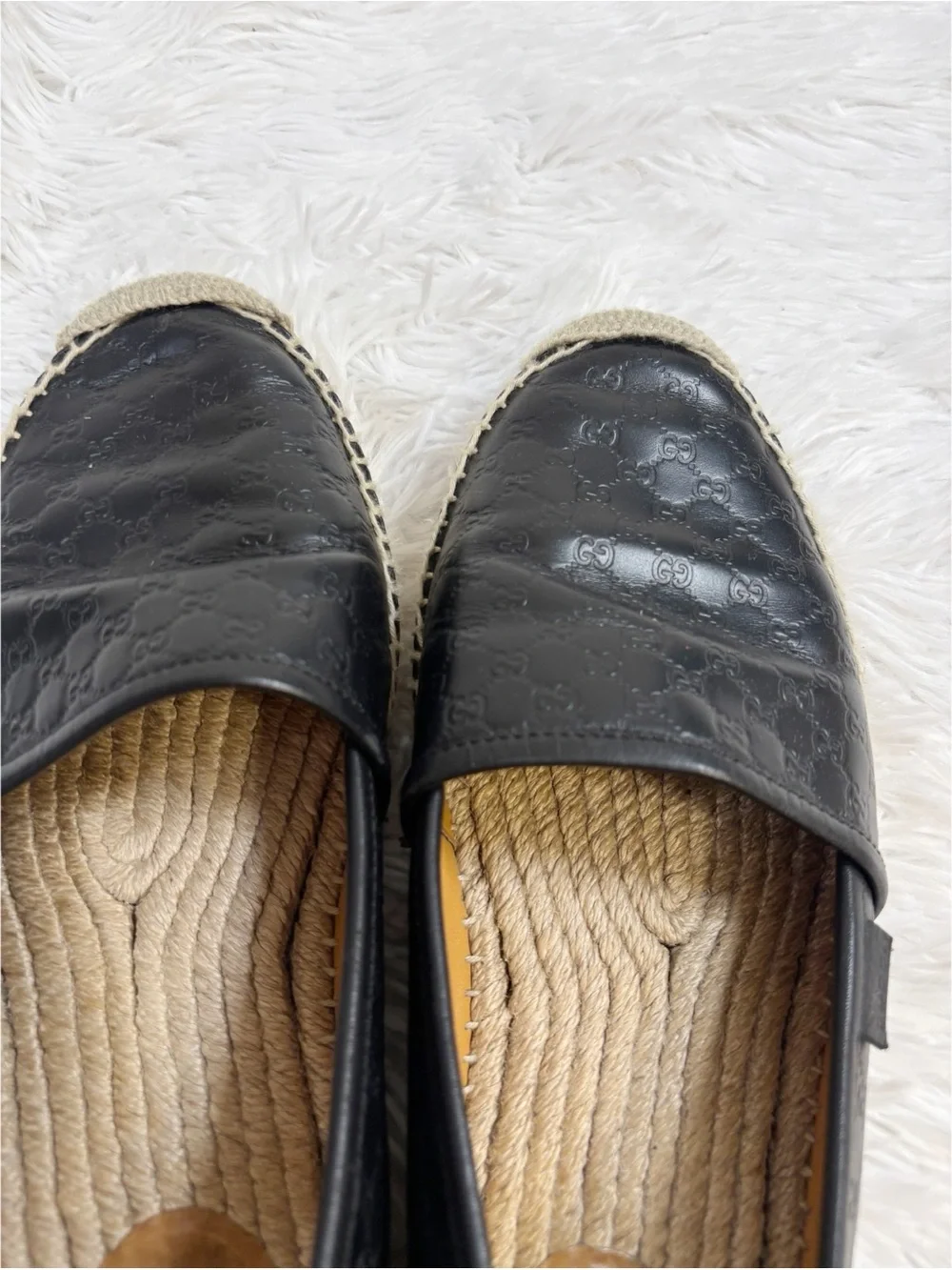 Gucci Black Embossed Leather slip on Espadrille Flats size 39 women - Picture 11 of 14